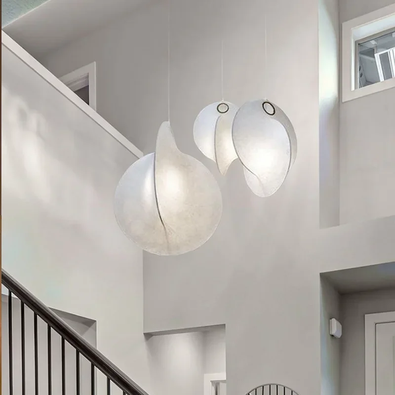 Italiano Wabi-sabi Estilo Silk Pendant Lights, Design de Curva Suave, Tecido Japonês Retro Lustre, Lâmpada da sala, Luzes pingente do quarto