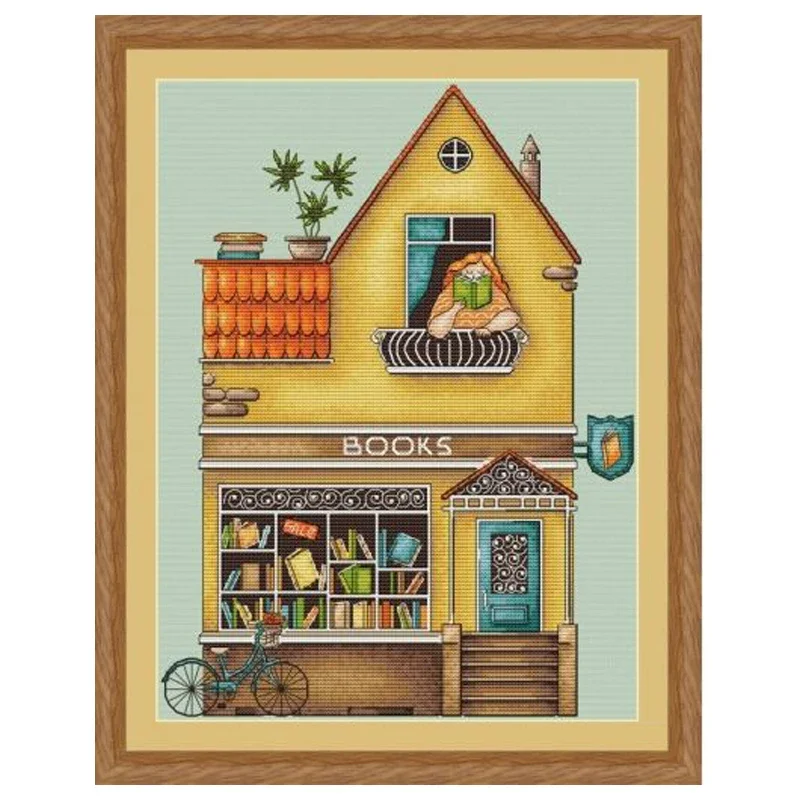 Amishop-Counted Cross Stitch Kit, Bakery, Book Store, Coffee House, Dairy Shop, Sweet Shop, Embroidery, Needlework, DIY