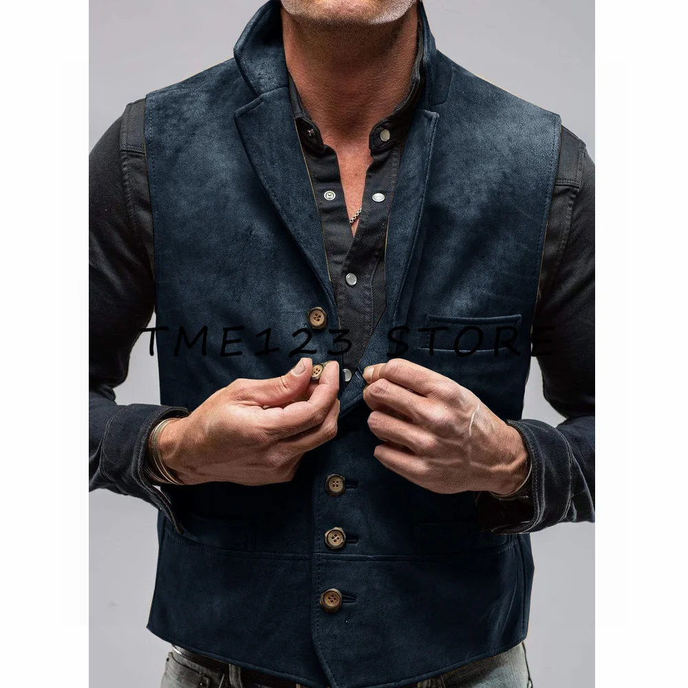 Men\'s Suede Vest V-neck Single Breasted Fashion Suit Jackets Men\'s Suits for Wedding Vest Man Dress Cufflinks Male Clothes Vests