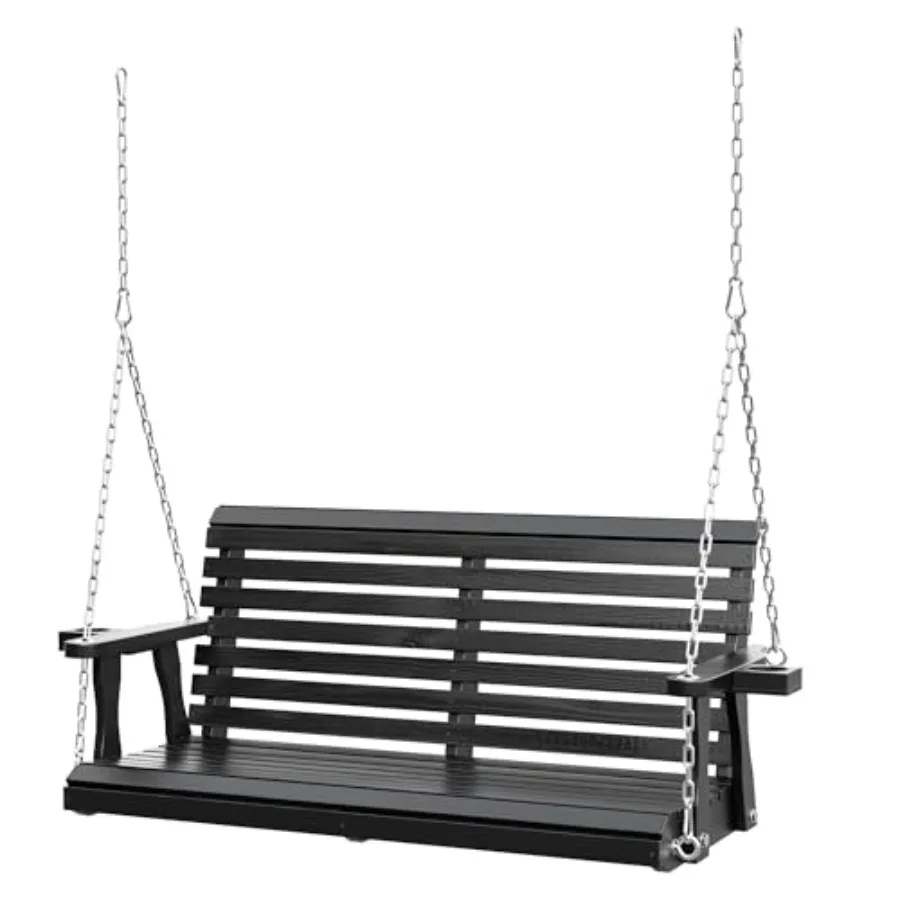 

Двухместные деревянные садовые качели с подстаканниками - Уличные подвесные качели-скамья с глубоким сиденьем и высокой спинкой для патио, сада, двора