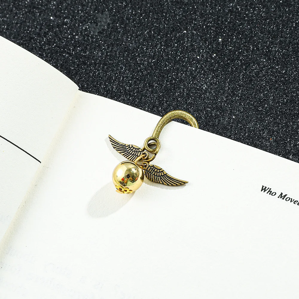 Retro Metal Bookmark Golden Feather Snitch Three-hallows Pendant Book Lovers Reading Magic Bookmarks Small Gifts Cute Stationery view 3