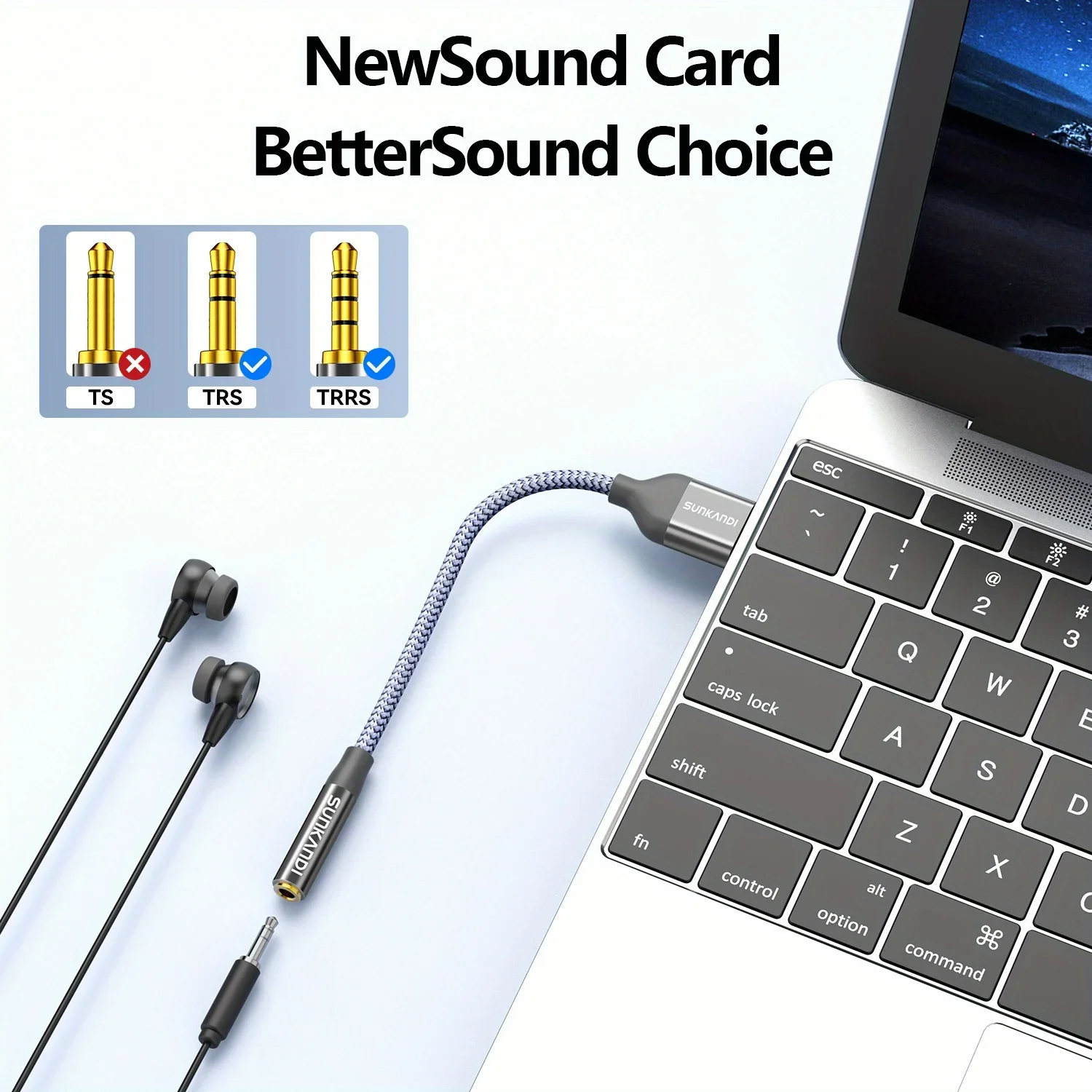 SUNKANDI USB to 3.5mm Audio Jack Adapter, External Sound Card Converter for PC, Laptop, Mac, Desktops,  PS4 and More Device view 3