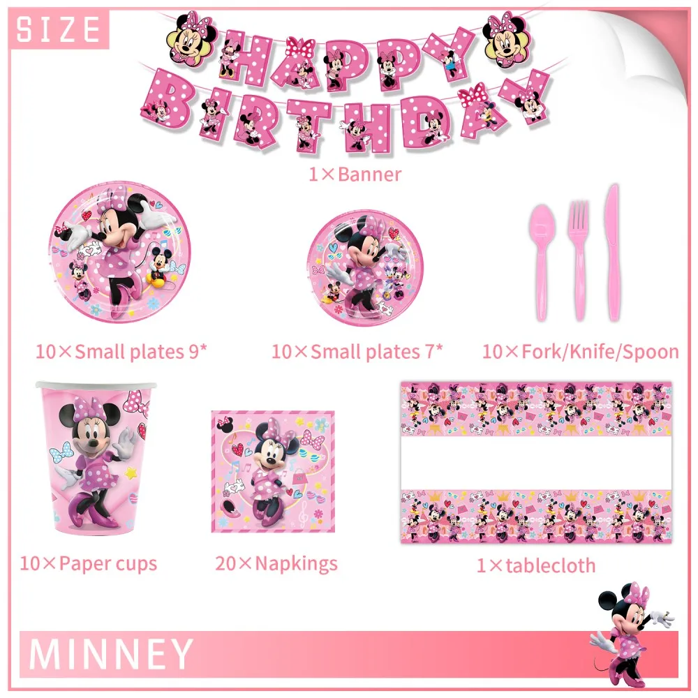 Minnie Mouse decorazione festa palloncini stoviglie usa e getta Set rosa Minnie tovaglia Baby Shower ragazze forniture per feste di compleanno