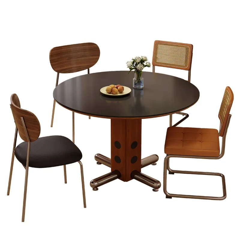 

household small apartment French retro style round rock slab dining table Italian minimalist negotiation table