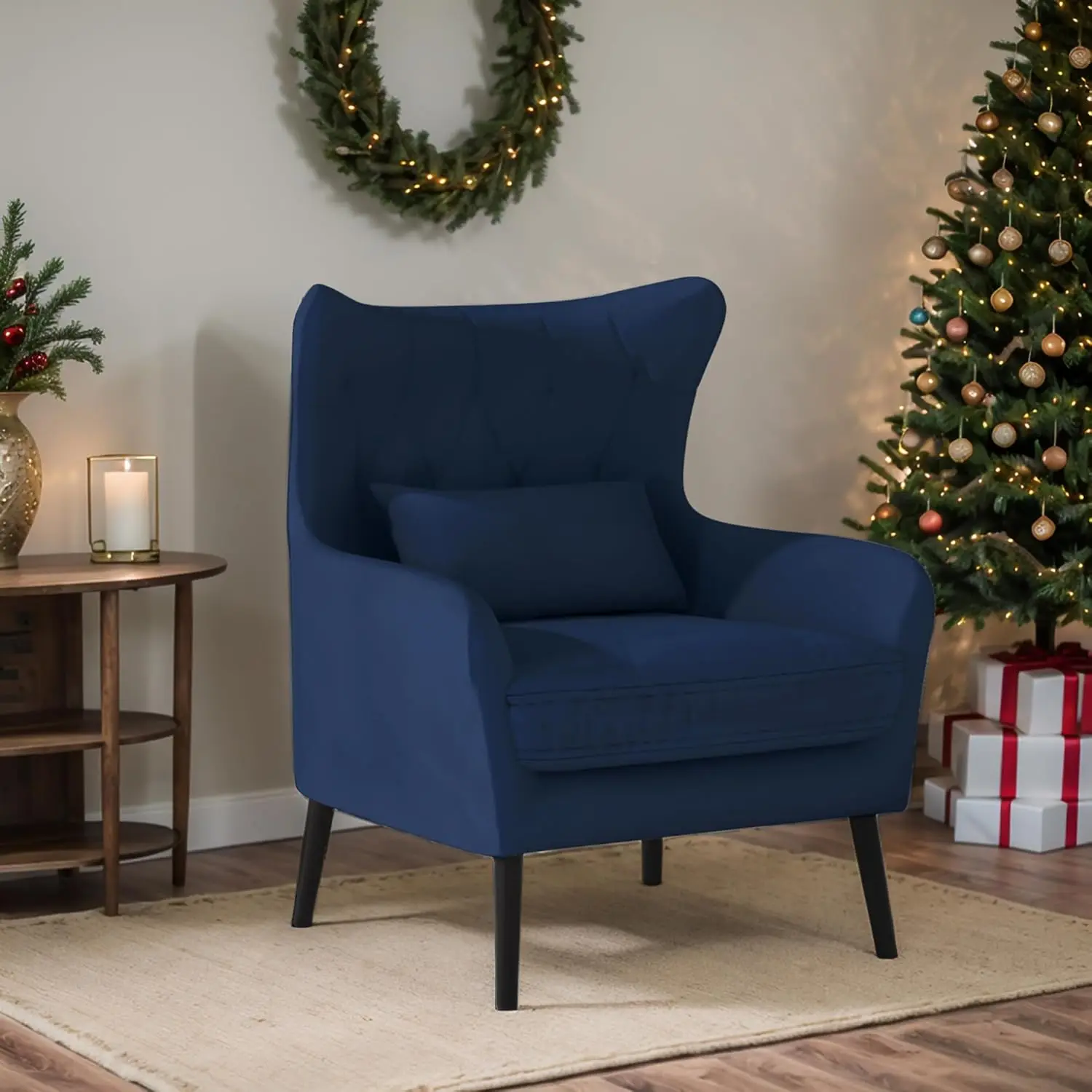 Accent Chair Modern Velvet Upholstered Armchair With Button Tufted Back Lumbar Pillow Midcentury Single Sofa Chair With Solid