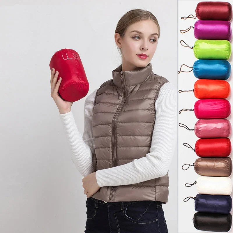 

Fashion Womens Stand Collar Down Vest Casual Sleeveless Puffer Jacket Female Ultra Lightweight Packable Vest Down Jacket Women