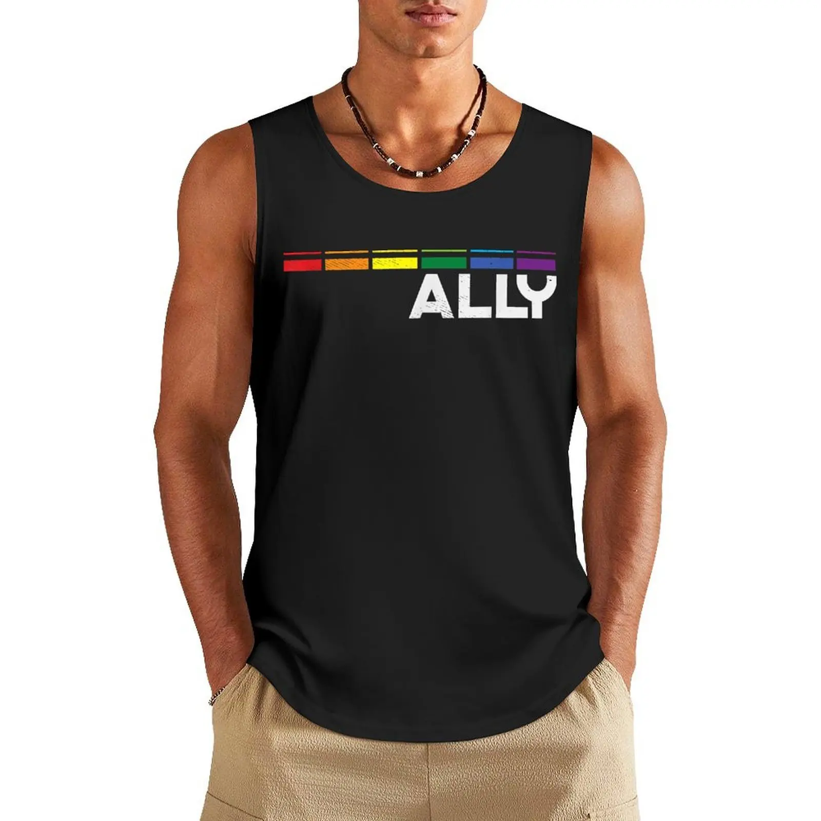 

Proud Ally Bars Equality LGBTQ Rainbow Flag Gay Pride Ally Tank Top muscle t-shirt quick-drying t-shirt man sexycostume