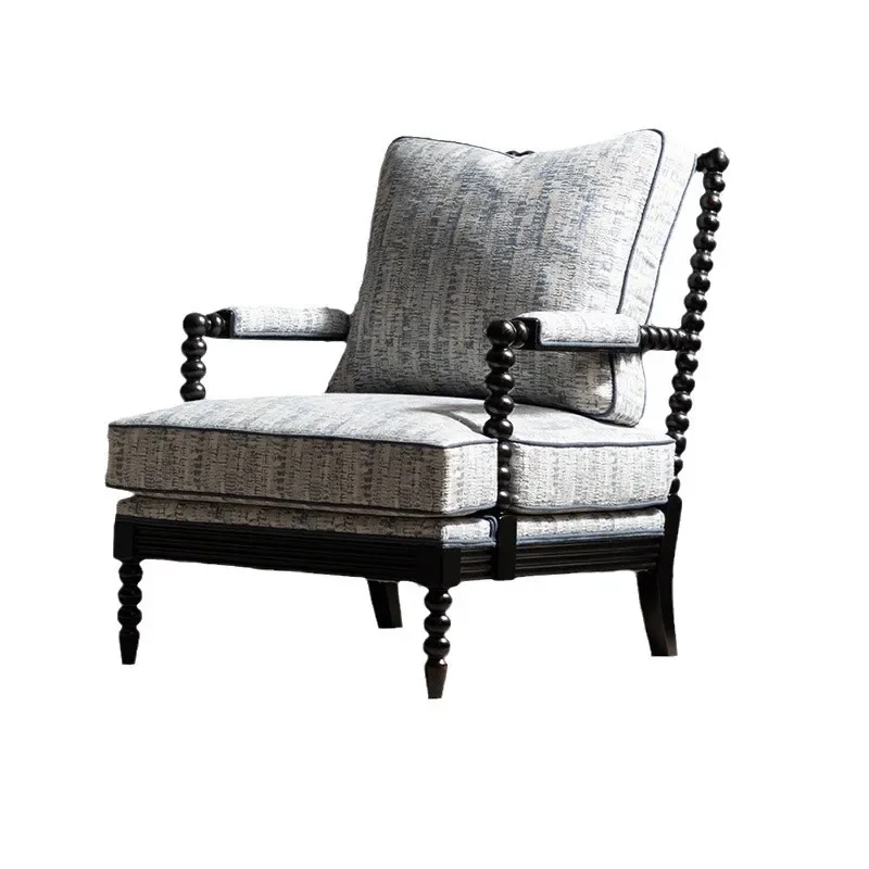 

American country retro, living room single sofa, furniture solid wood fabric, tiger chair single leisure, gourd sofa chair