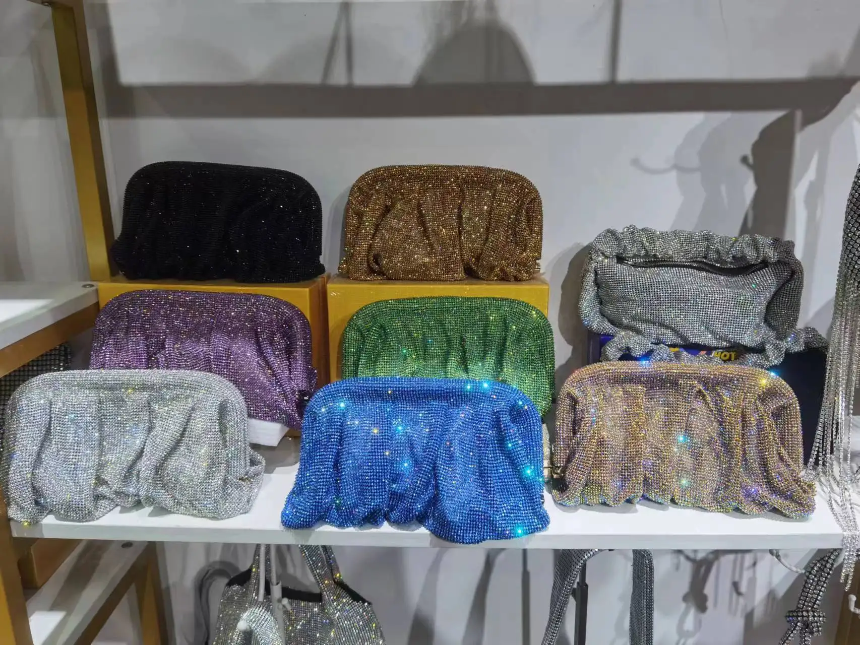 20 Colors Rhinestone Evening Clutch Bags Women New Folds Crystal Clip Purses and Handbags Luxury Designer Wedding Party Quality