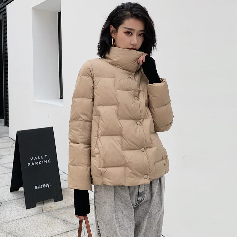 Korean Fashion Casual Padded Cotton Coats Stand Collar Single Breasted Loose Warm Jackets 2024 Fall Winter Solid Elegant Parkas