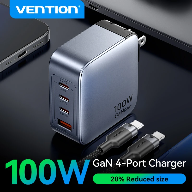 

Vention GaN 100W Fast Charger 4-Port Charging Kit for Laptop iPad Xiaomi Samsung iPhone 16 15 14 Pro Max USB Type C Charger