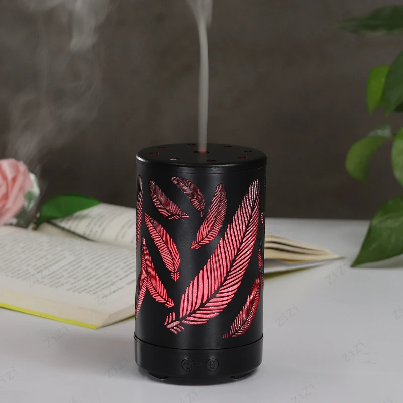 Iron Hollow Feather Ultrasonic Atomization Humidification Aromatherapy Machine Column Colorful Night Light Aromatherapy Machine