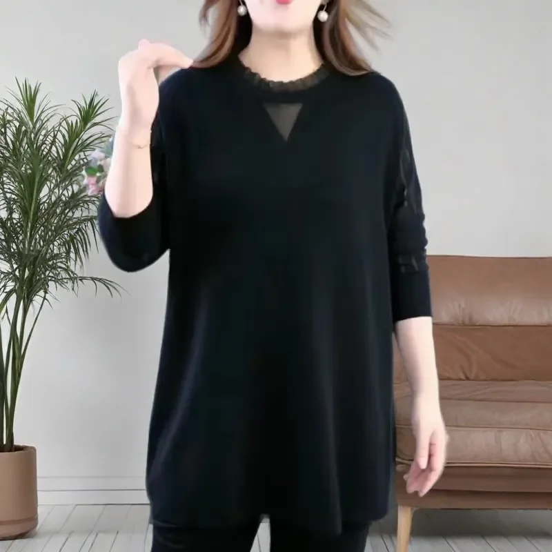 

Fashionable Women's Autumn New Spliced round Neck Versatile Slimming Inner Casual Bottoming Long-sleeved Top