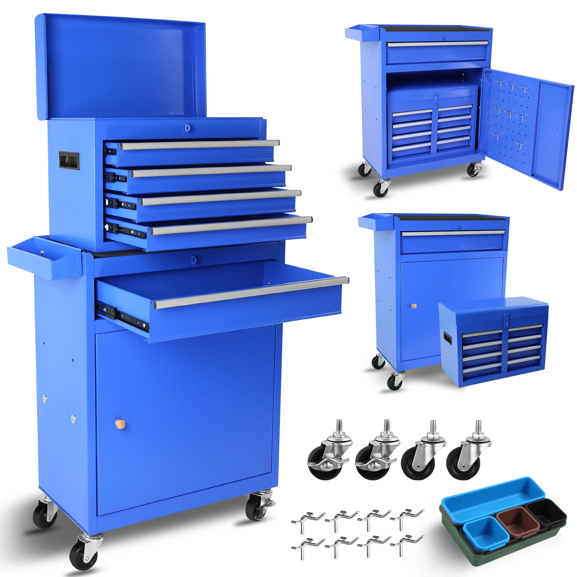 

5-Drawer Rolling Tool Chest, High Capacity Tool Storage Cabinet W/Lockable Wheels, Adjustable Shelf & Anti-Slip Liner, Detachabl