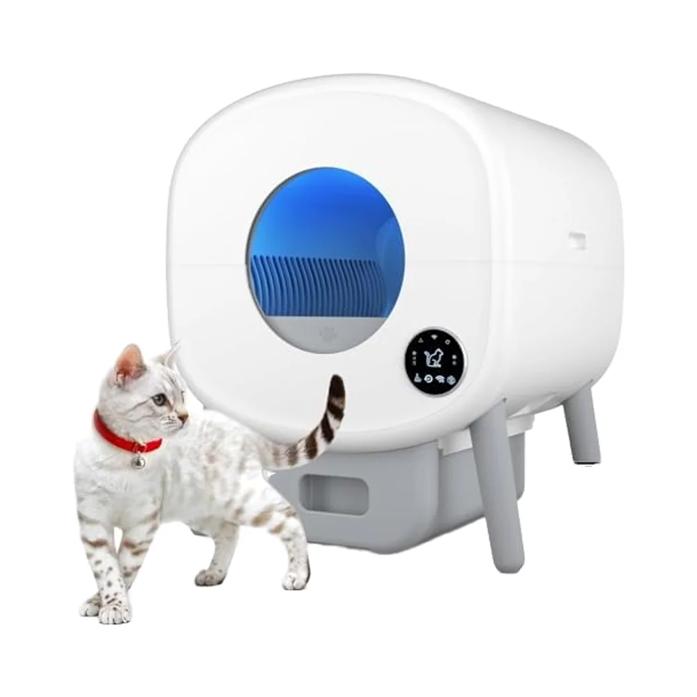 Cumrige 95 L Self-Cleaning Cat Litter Box Automatic Safety Protection App Control For Multiple Cats Includes 1 Roll Garbage Bags