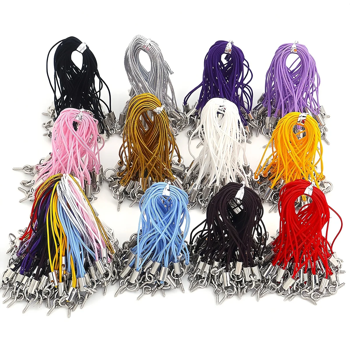 30/50/100 Stück bunte Lanyard-Lariat-Kordel mit Ösenstiften und Schrauben für Anhänger, Charms, Spielzeug, Schlüsselanhänger, Handy-Schlüsselring-Zubehör – Detail 2