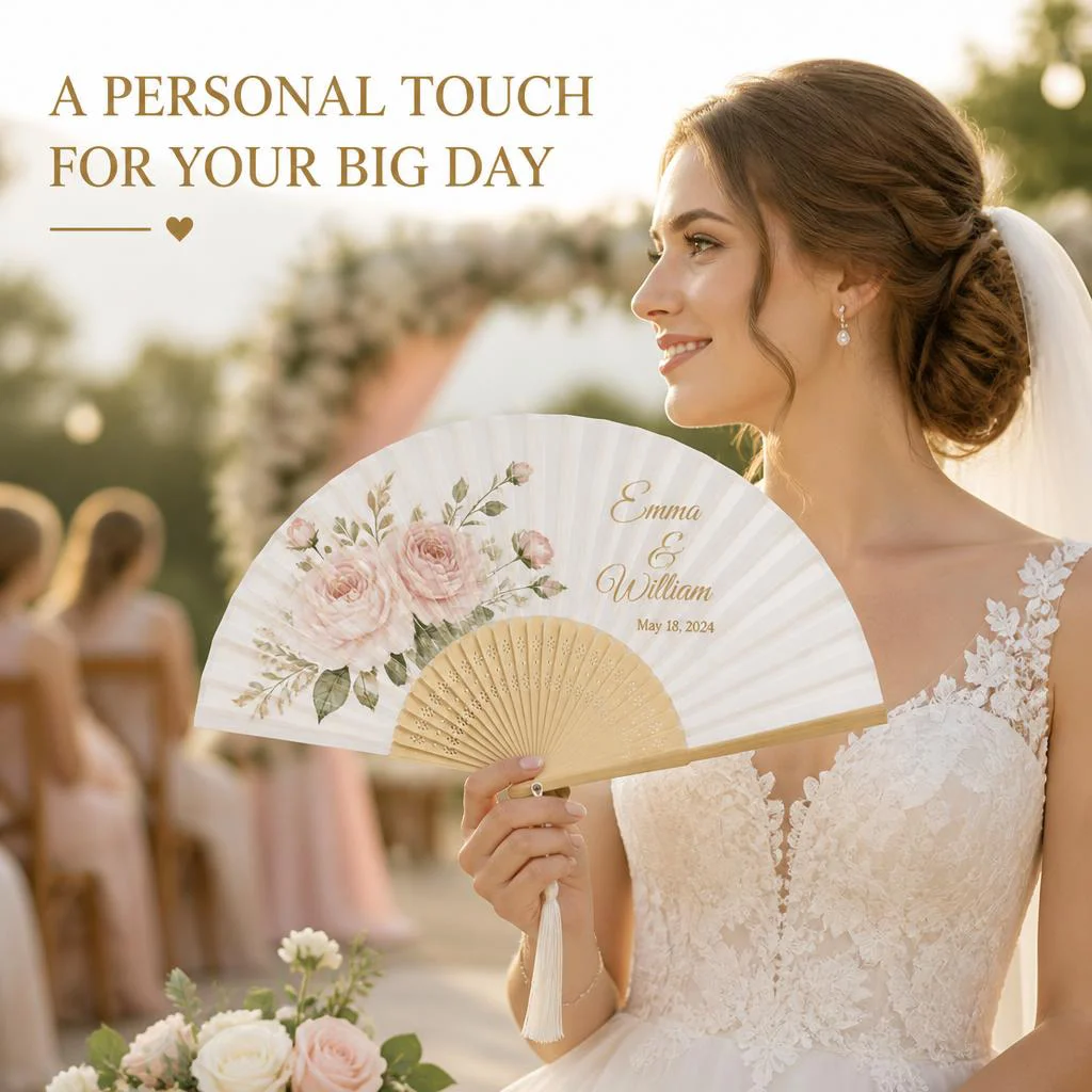 100Pcs Custom Folding Hand Fan Bulk Personalized Bamboo Wood Fans Wedding Favors For Guests Bridal Party Gifts Summer Handfan