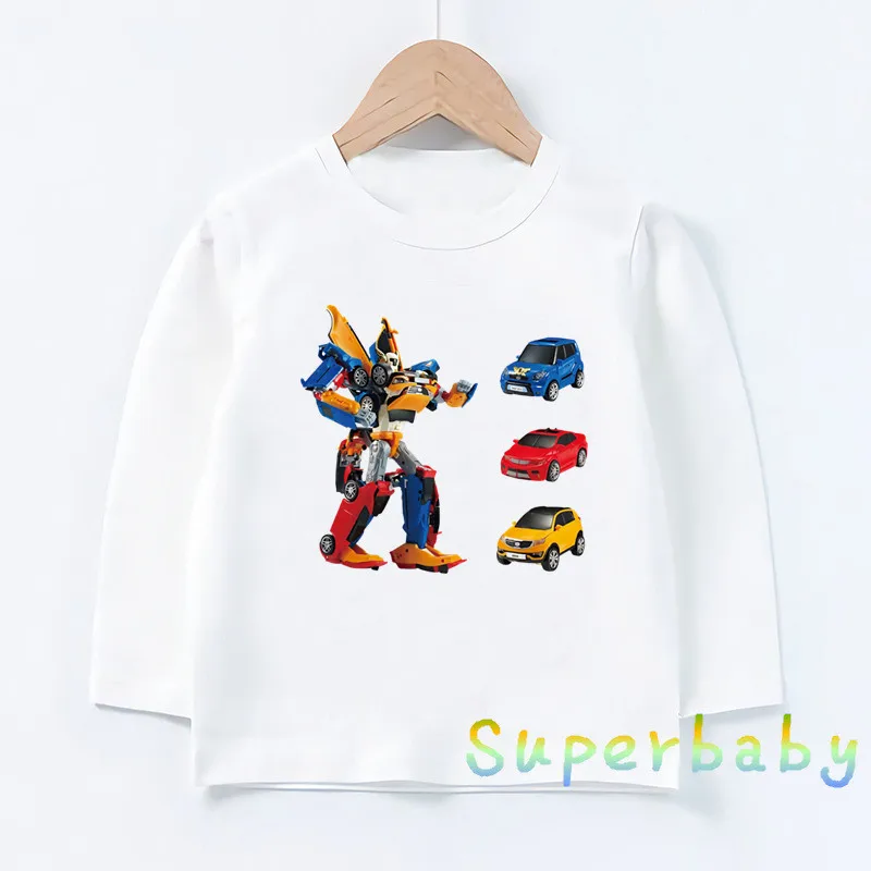 Tobot Evolution Transformer Robot Car Print Cartoon Kids T-Shirts Funny Girls Clothes Baby Boys Long Sleeve Tshirt Children Tops