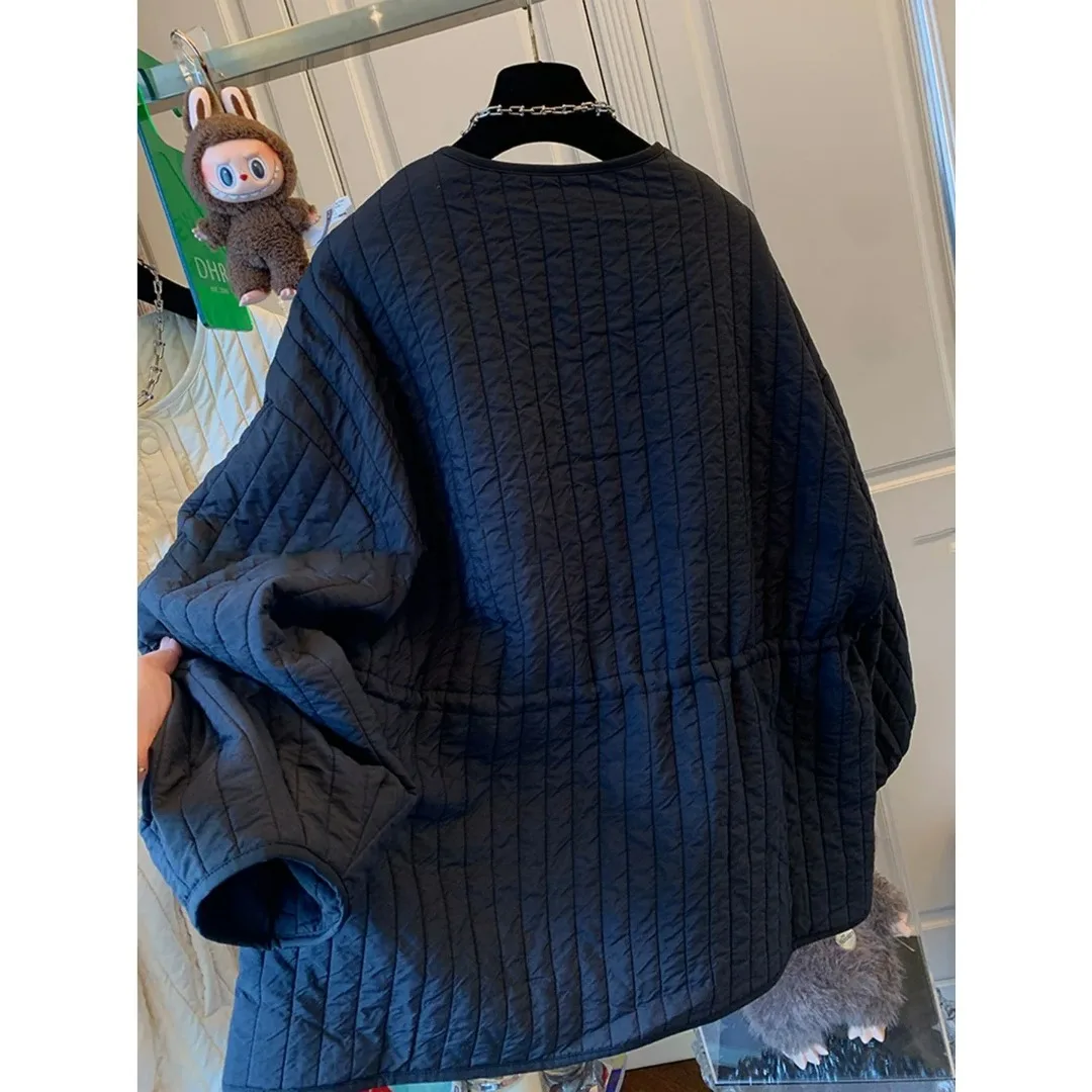 Retro Quilted Cotton Jacket Women's Winter Thickened Warm round Neck Loose Fit Versatile Cotton Coat Small Cotton Padded Jacket