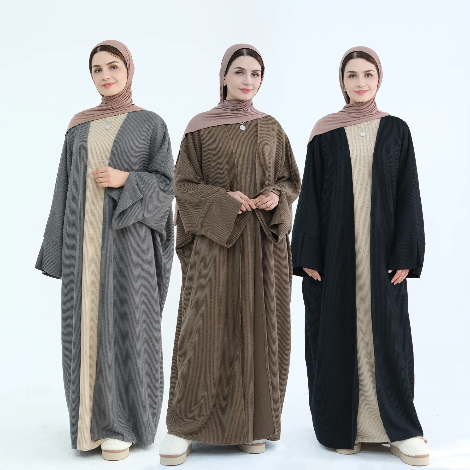 Abaya abierta de invierno de Dubái, suéter suelto de punto grueso de lujo, Kimono Abayas para mujeres, ropa islámica musulmana, caftán, bata Ramadán