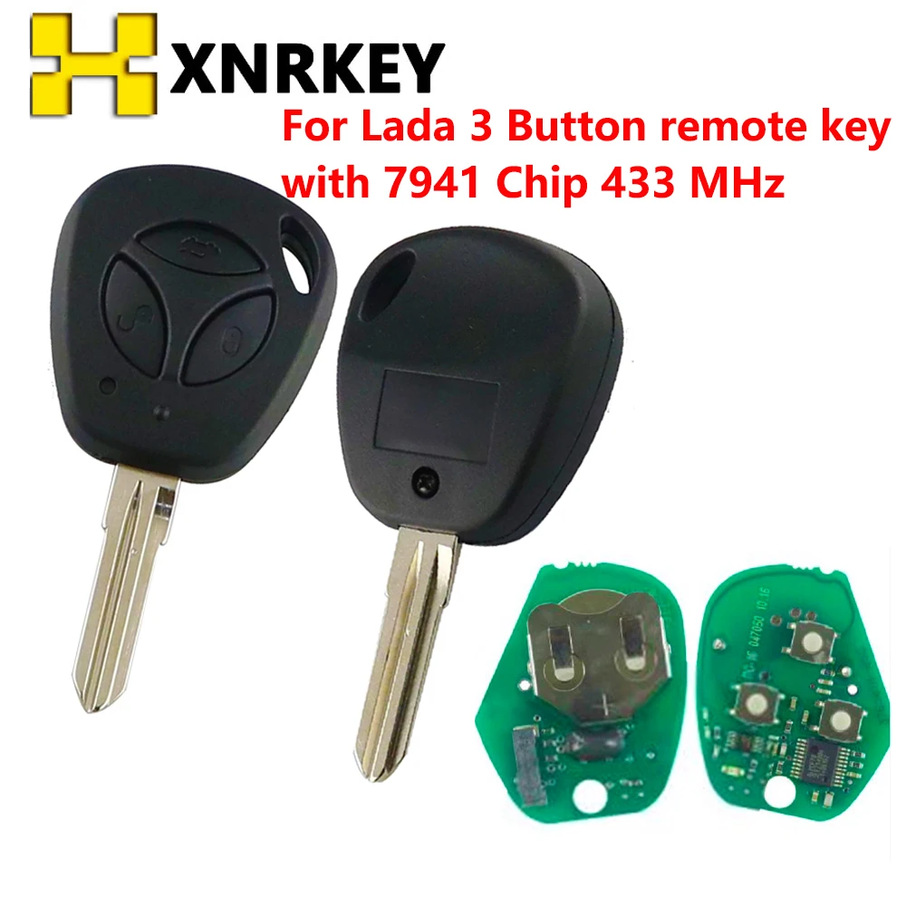 XNRKEY 3 Buttons Replacement Remote Car Key for Lada Vesta Granta Priora Kalina 433 MHz PCF7941Chip