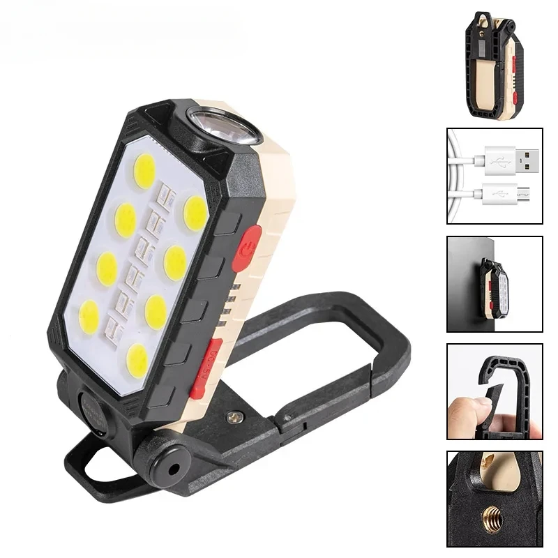 High Power LED Flashlight COB Work Light Portable Adjustable Waterproof Camping Lantern Magnet Design with Power Display