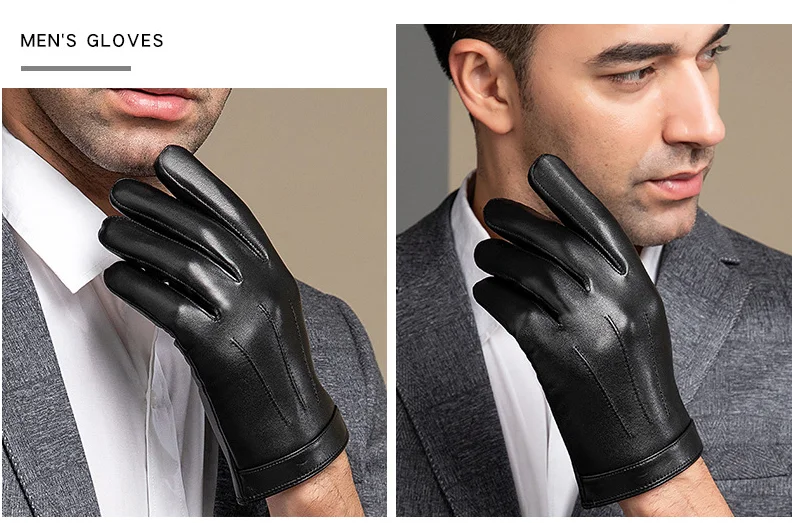 New 2022 Spring Gloves Men Real Leather Gloves Touch Screen Black Real Sheepskin Thin Warm Driving Gloves