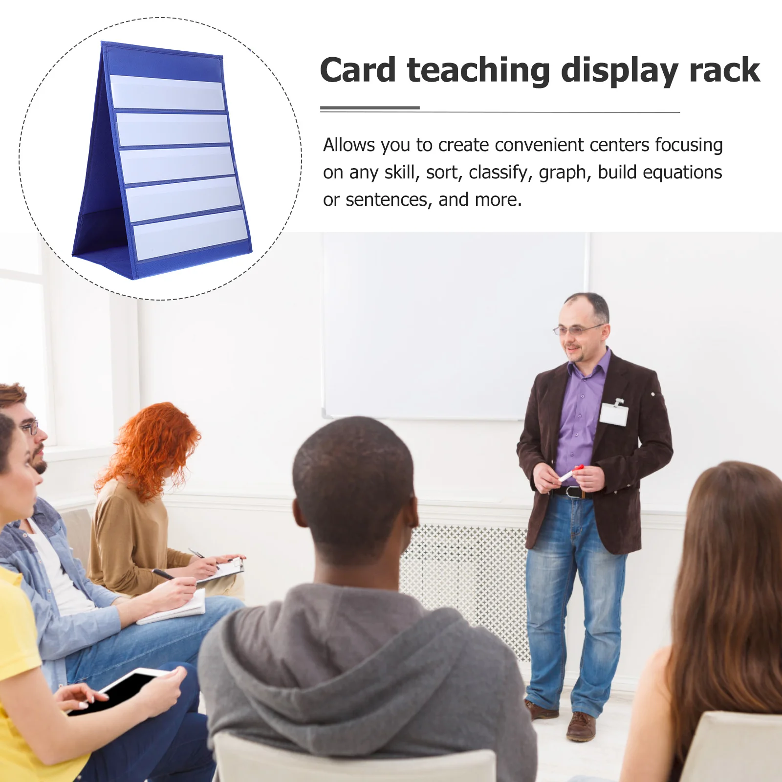 20Pcs Instructional Presentation Board Teaching Display Stand 43x33cm Self-Standing Desktop Pocket Chart with White Cards