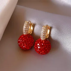 The New Fashion Jewelry Full Rhinestone Red Ball Earrings Autumn and Winter Fashion Korean Temperament Earrings for Women