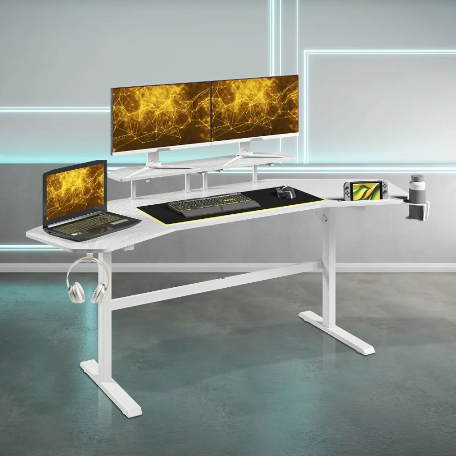 

Techni Sport TS911D Gaming Desk with Shelves Accessory Holder White