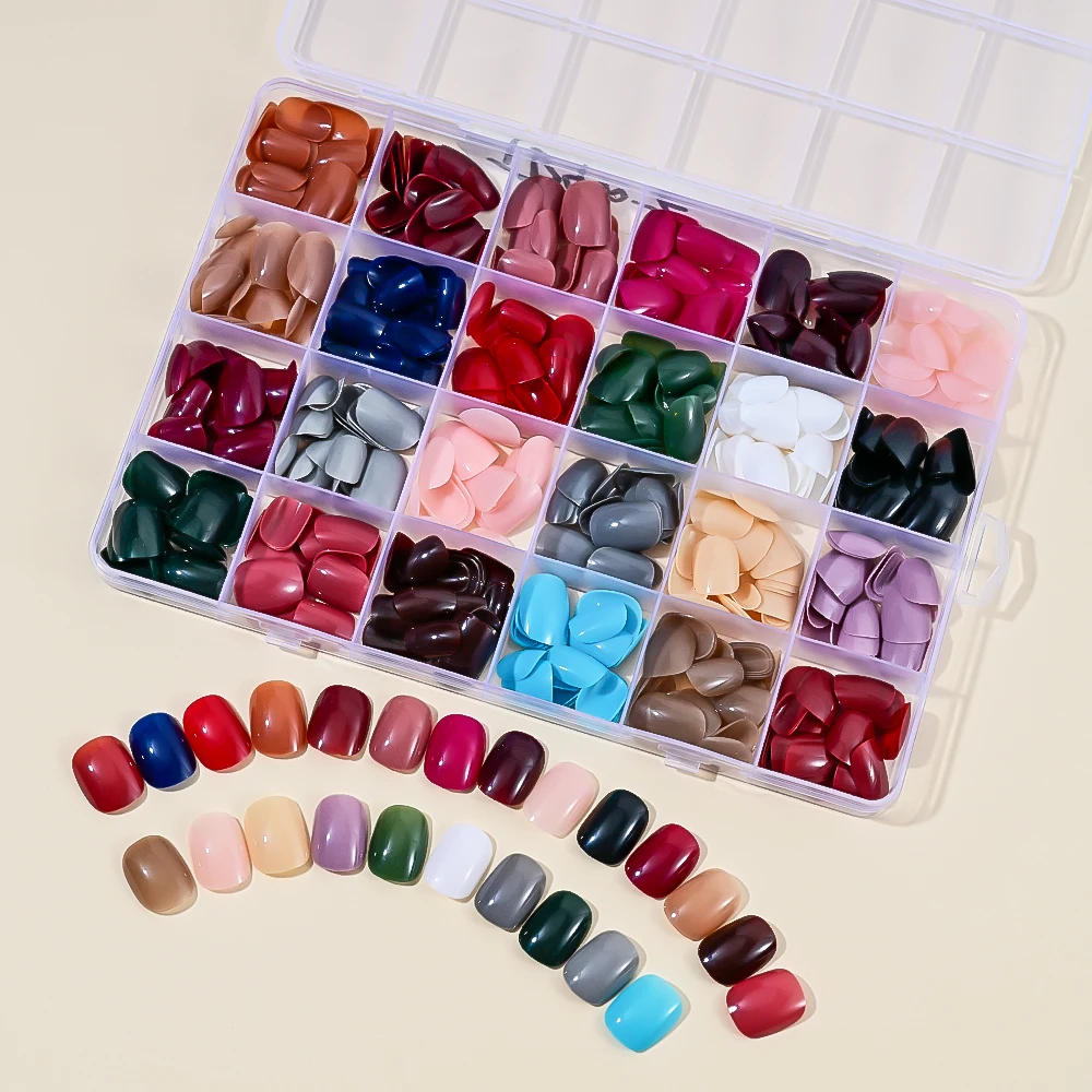 576 pièces 24 couleurs court carré presse sur ongles couverture complète couleur unie coloré faux ongles acrylique artificiel portable faux bout des doigts