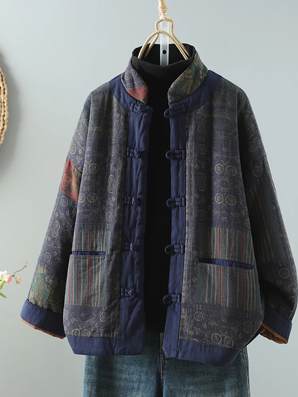 الرجعية كبيرة الحجم المرأة القطن Jaet ort فضفاض خمر Sle مطبوعة تصميم الشتاء ملابس خارجية التخسيس معطف ort #1