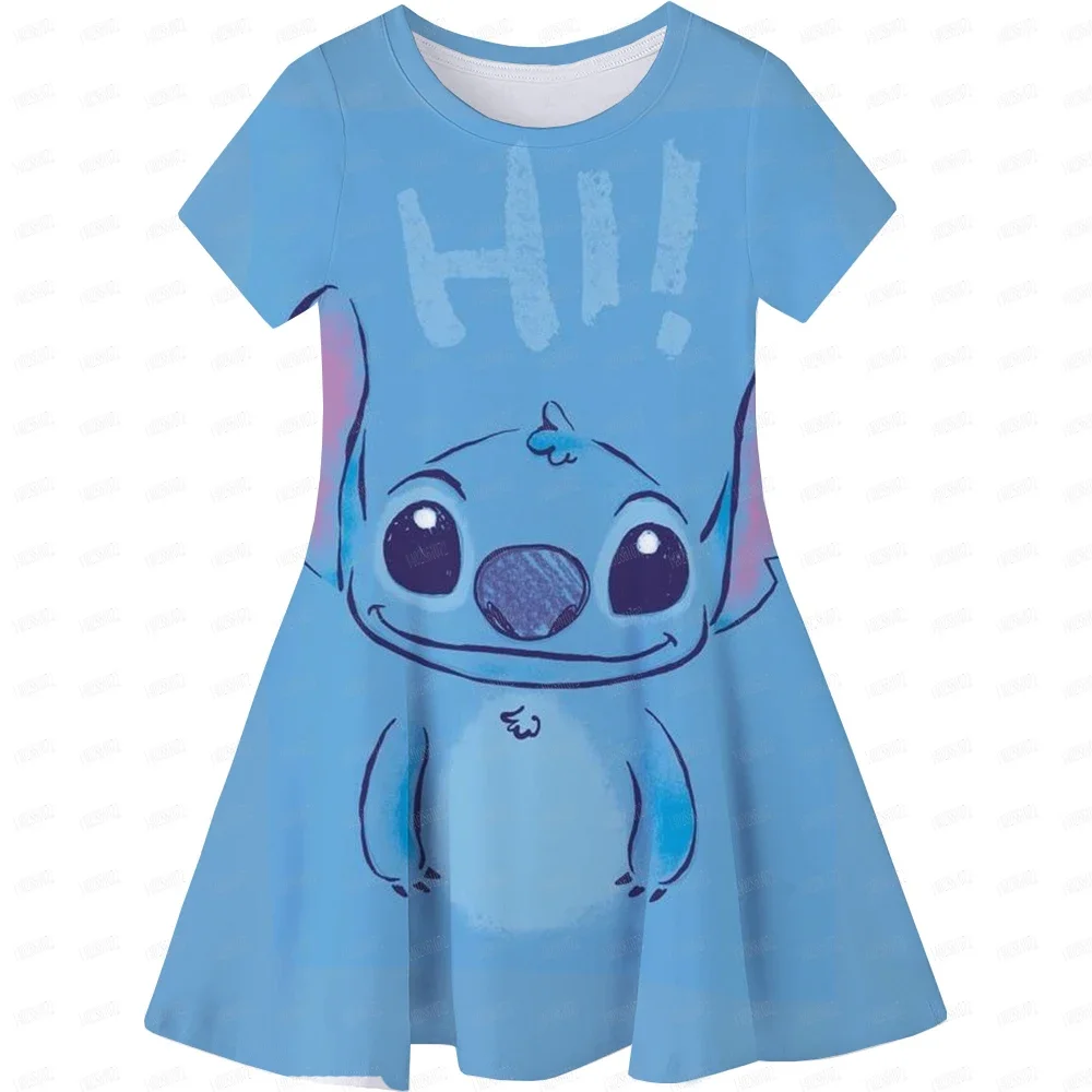 Summer Girls Princess Dress Stitch Party Birthday Dresses Casual Soft 2-8Y Children Home Wear Quick Drying Top Cartoon Clothing