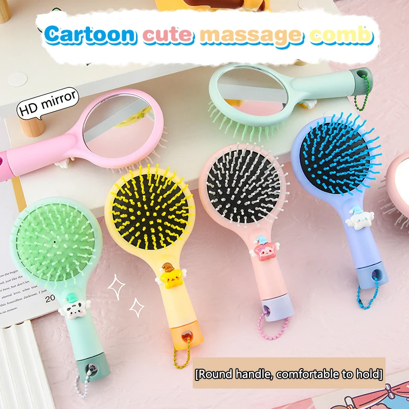 Sanrio 2in1 Mirror Comb Massage Air Bag Comb Ello Kitty Pochacco Melody Cartoon Fluffy Shape Give A Gift To A Girl