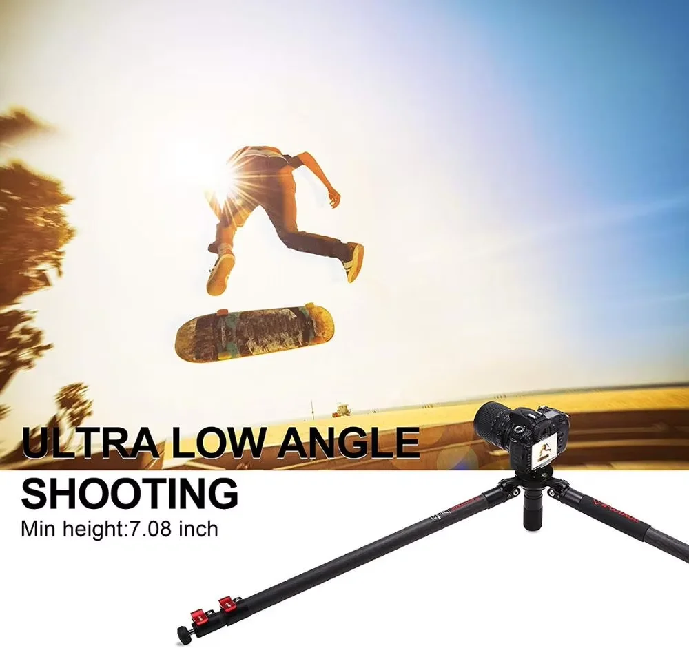 IFOOTAGE TC7 Tripod, 61” Carbon Fiber Video Camera Tripod with Quick Fastbowl, Max Load 19.8 lbs, Compatible with, Nikon, Sony