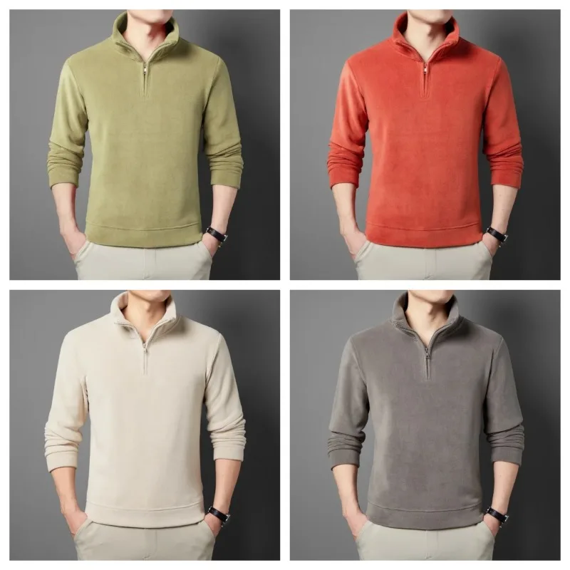 

Spring Autumn Comfort Fashion Trendy Inner Wear Outer Wear Windproof Warm T-shirt Men Fashion Zipper Cashmere Hoodie Sweatshirt