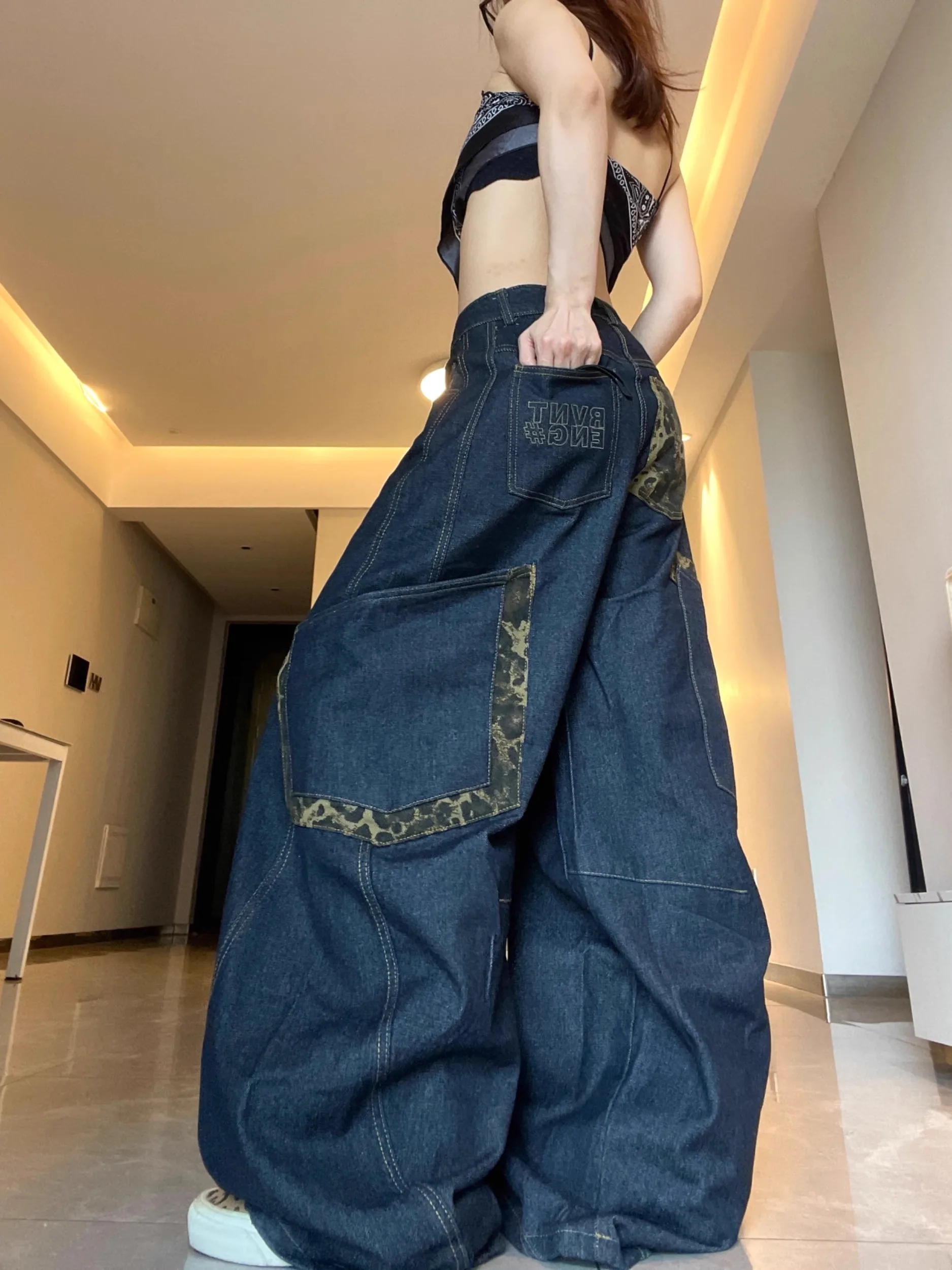 

American Blue Loose Jeans For Women In Spring And Autumn, New High Street Retro Wide Leg Curved Knife Pants