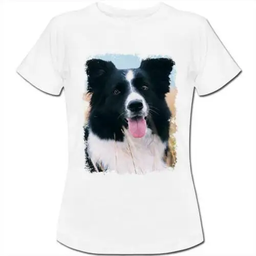 Polarshe Border Collie Dog Sitting In Field Womens Boyfriend Fit T-Shirt