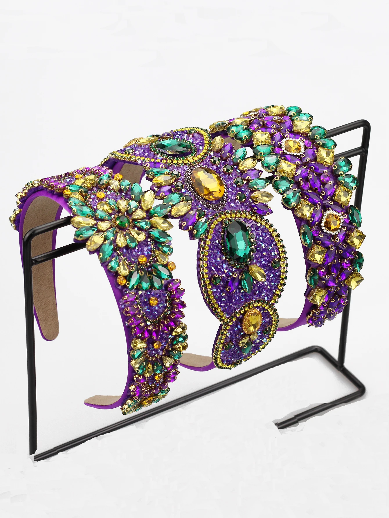

Women Luxury Green Purple Crystal Baroque Headbands Shiny Rhinestone Wide Hairbands For Pageant Hair Accessories