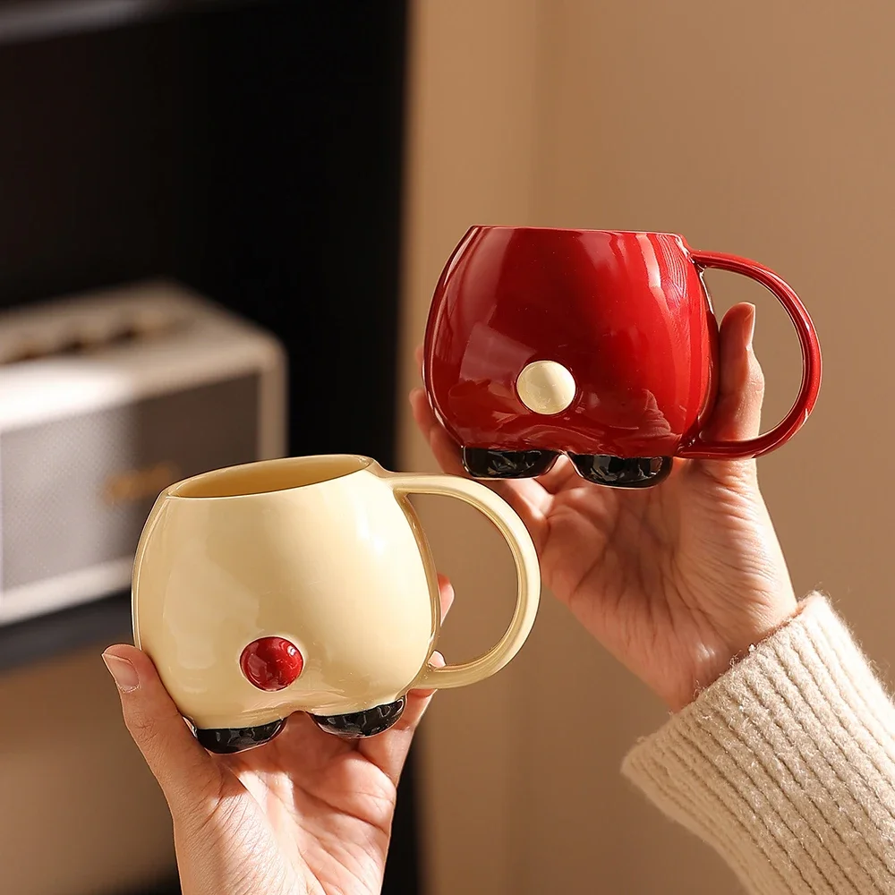Creative Relief Ceramic Mugs Cute Contrast Color Handgrip Porcelain Homehold Drinkware Breakfast Yogurt Milk Coffee Mug Cups