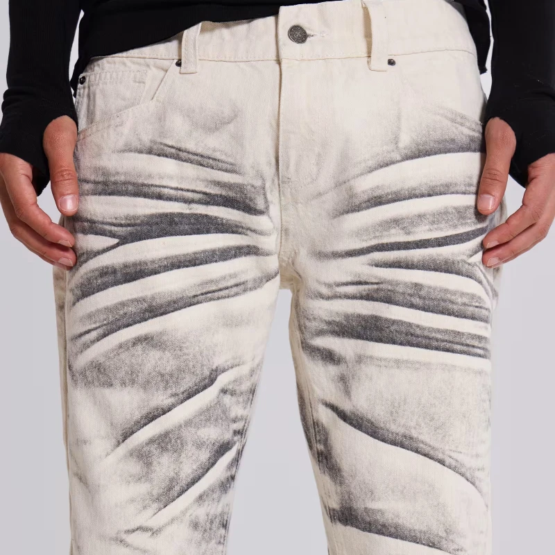 Y2K Arctic White Drift Flared Trompet Jeans Retro Gewassen High Street Hip Hop Wijde Pijpen Broek Gothic Slim Fit Unisex Trompet Jeans