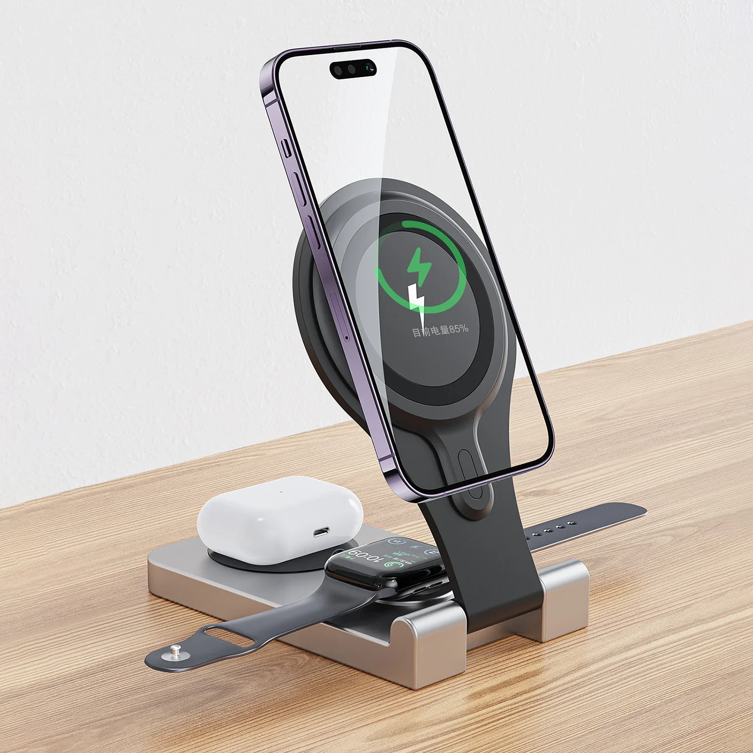 New Trending 15W 10W 3 in1 Mobile Phone Wireless Charger Stand for Android 3 in 1Wireless Charging Watch earphone Charge