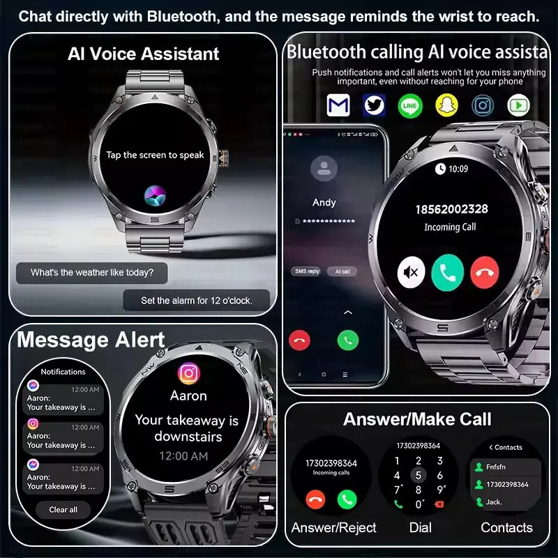 2025 جديد نظام تحديد المواقع SmartWatch الرجال 1000Mah بطارية البوصلة 5ATM مقاوم للماء تكتيكات الرياضة مصباح يدوي BT دعوة ساعة ذكية لنظام IOS أندرويد
