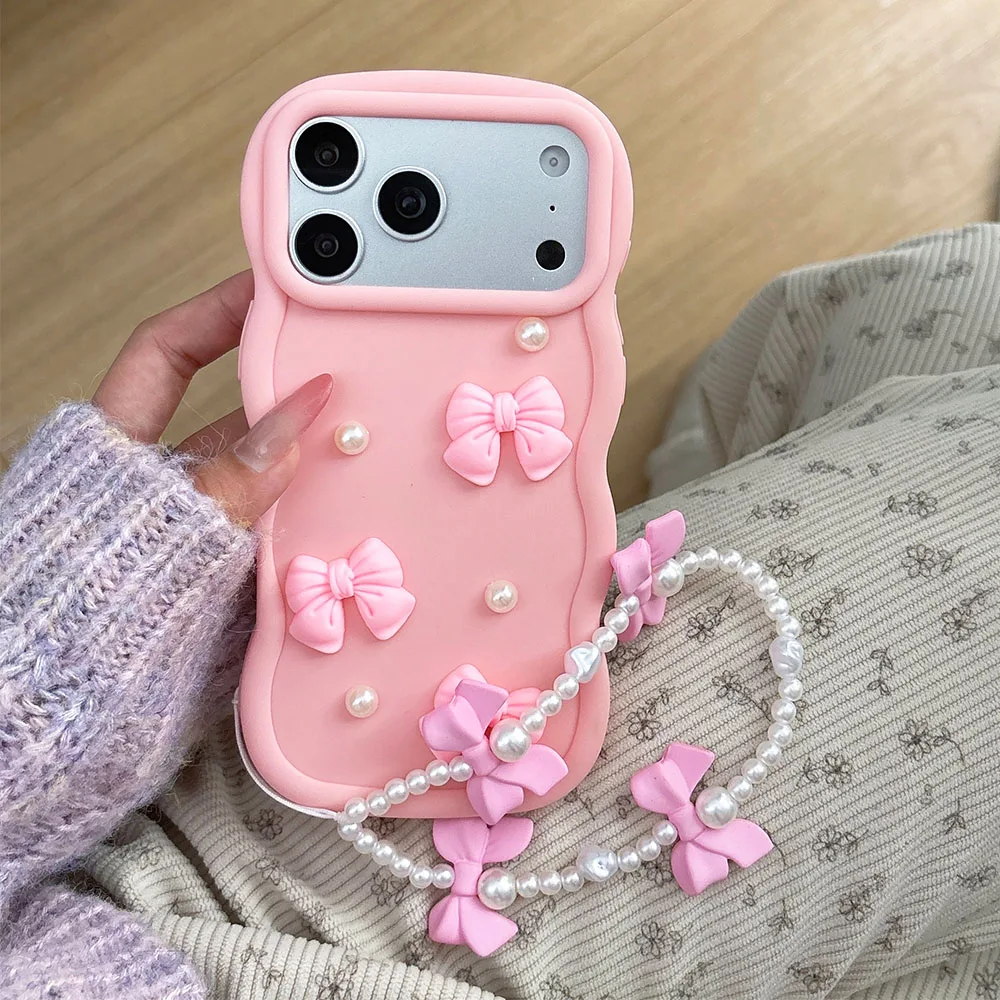 

Cute 3D Bowknot Pearl Candy Wavy Silicone Phone Case For Realme 5 8 10 11 12 13 Pro Plus 4G 5G 5I 6i 9i 11X 12X 14X 5G Cover