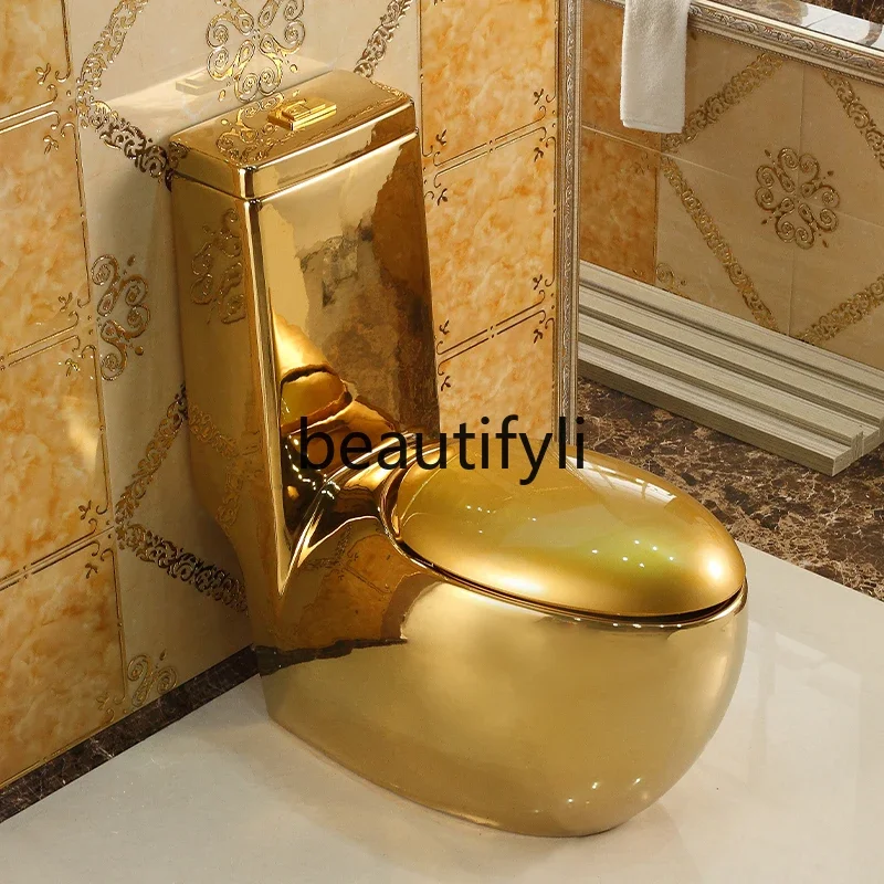 

European-style golden egg-shaped toilet household creative water-saving deodorant siphon toilet color toilet