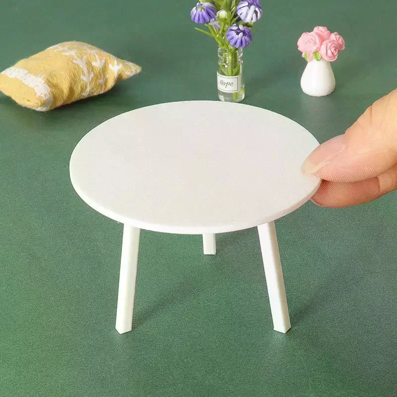 1 قطعة دمية مصغرة الأبيض طاولة مستديرة نموذج محاكاة زخرفة الأثاث DIY بها بنفسك اكسسوارات اللعب #2