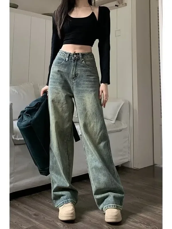 Y2k Baggy Wide Leg Jeans Women Vintage Streetwear Washed Denim Pants Grunge Basic Slouchy Blue Trousers Femme Spring