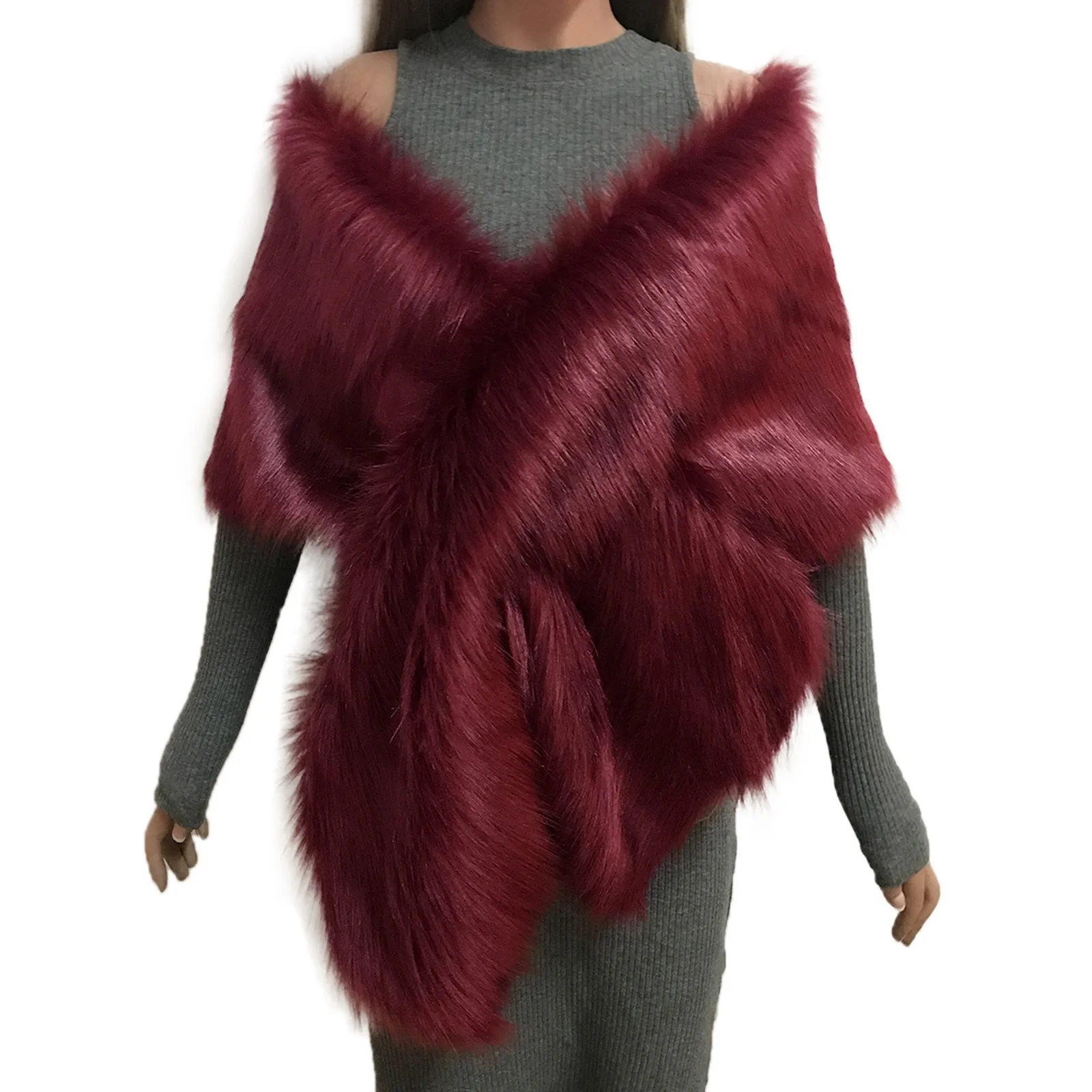 

Свадебные аксессуары для торжественного вечера, зимняя шаль из искусственного меха, большой пушистый шарф, теплый женский меховой воротник, свадебный