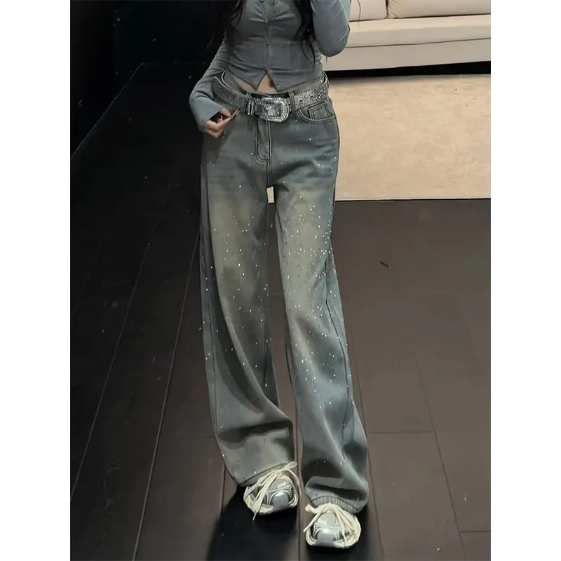 

Американские широкие джинсы прямого кроя для женщин, свободные брюки в пол, весна 2026, модные, маленький размер, с завышенной талией