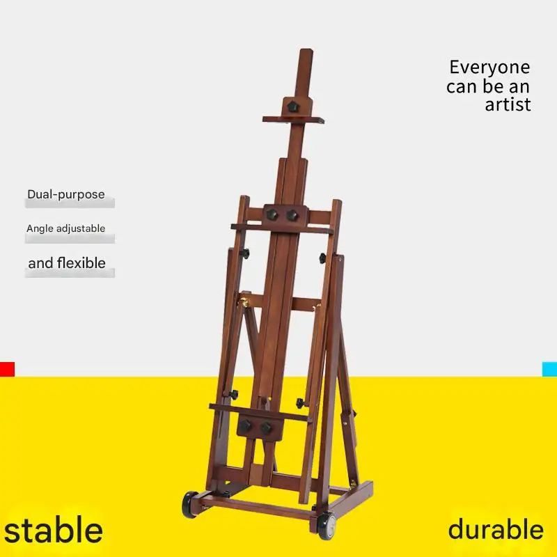 Heavy duty walnut finish Beech wood foldable studio easel with wheels